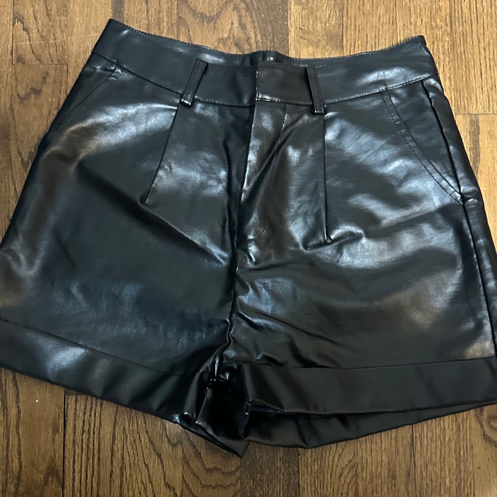 Black Faux Leather Women's Shorts